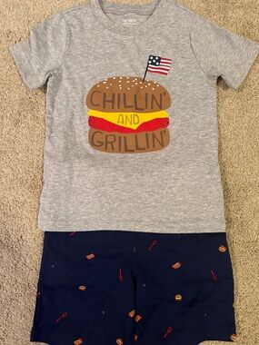 Carter's Gray Tee with Burger Graphic and Navy Shorts Set